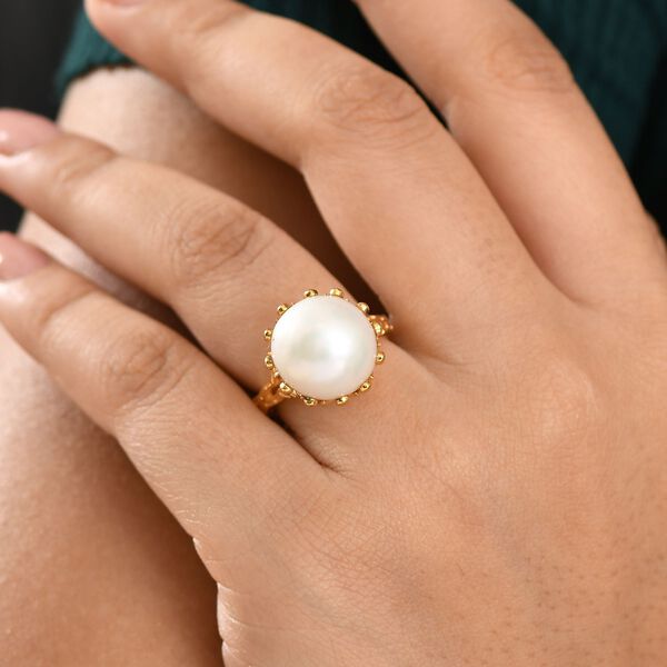 GP S&uuml;&szlig;wasser Perle (12 mm), Kanchanaburi Blauer Saphir Ring 925 Silber 750 Gelbgold Vermeil (Gr&ouml;&szlig;e 19.00) image number 4