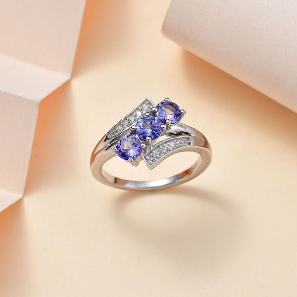 Tansanit, Wei&szlig;er Zirkon Ring 925 Silber rhodiniert (Gr&ouml;&szlig;e 17.00) ca. 1,21 ct image number 2