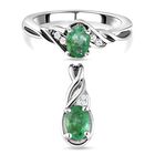 2er Set Kagem sambischer Smaragd Anhänger und Ring, 925 Silber platiniert ca. 0.90 ct