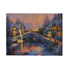 Winterlandschaftsleinwand mit 10 LED- und 30 Glasfaserlichtern, 3XAA, 30 x 40 cm, Brücke