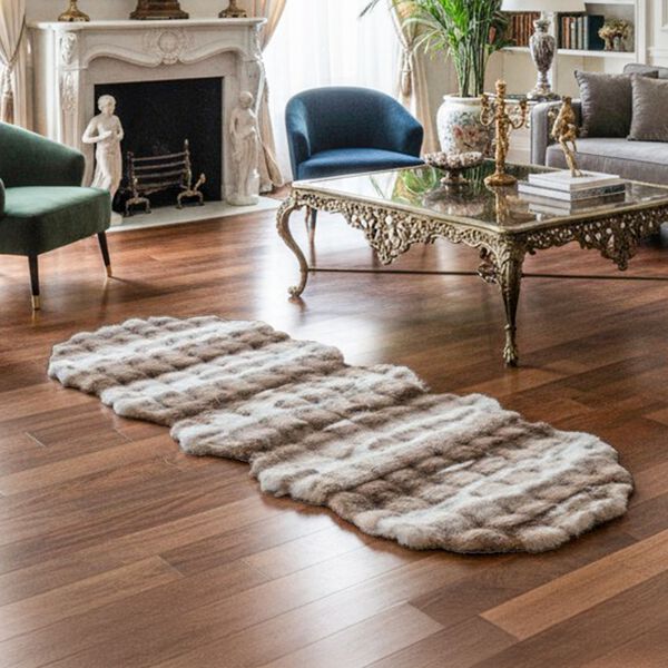 Kunstfell-Teppich mit Wellenform und Schaumstoffunterlage, 60x180cm, Grau image number 4