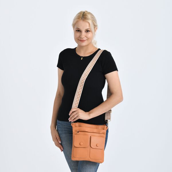 Umh&auml;ngetasche aus feinem Lederimitat mit mehreren Taschen, Einheitsgr&ouml;&szlig;e, Hellorange image number 3