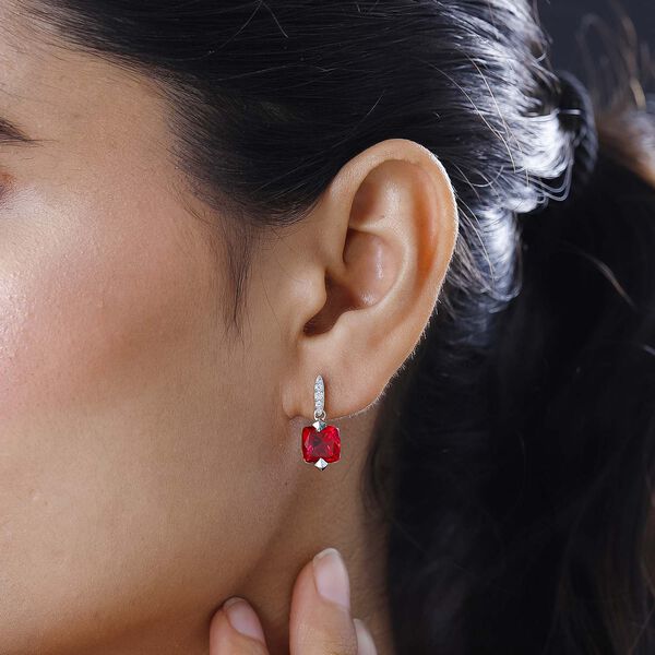 Magenta Rosa Quarz Triplette, weißer Zirkon Ohrringe, 925 Silber platiniert ca. 5.19 ct image number 2