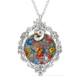 Weißer Kristall und mehrfarbiger Anhänger im Murano-Stil mit 60cm Kette