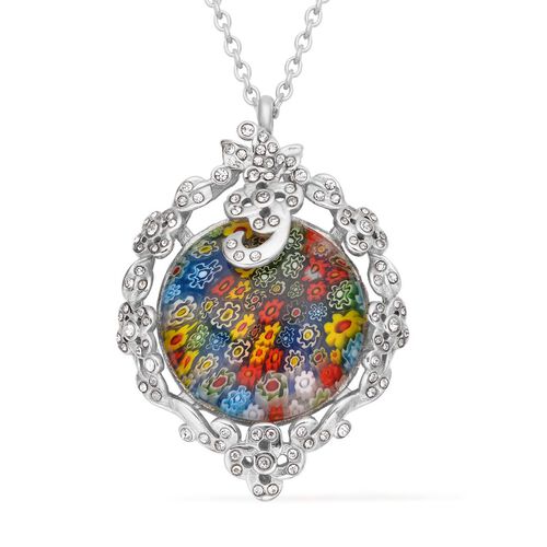 Weißer Kristall und mehrfarbiger Anhänger im Murano-Stil mit 60cm Kette image number 0