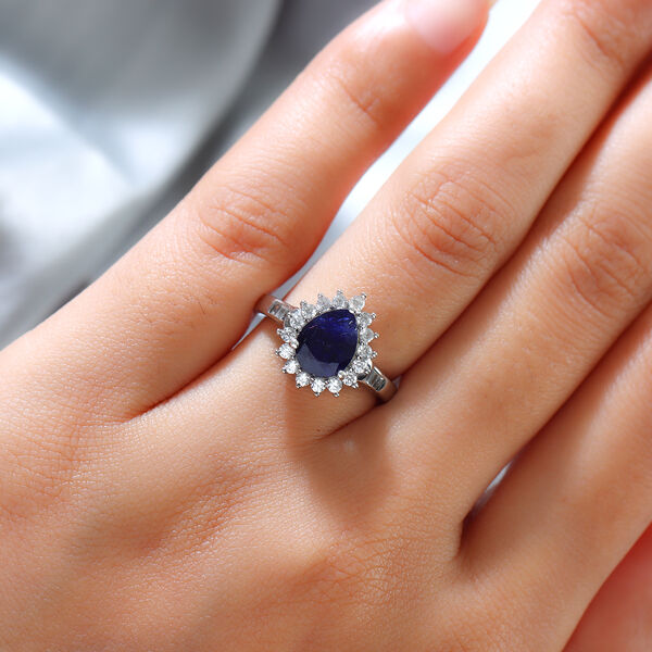 Masoala Saphir und Zirkon Halo Ring, 925 Silber platiniert, 3,11 ct. image number 3