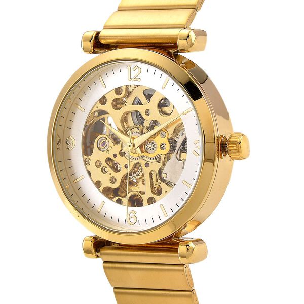 GENOA TIME V2 Automatik-Mechanische Uhr, wei&szlig;es Zifferblatt mit Sonnenschein-Design, 3ATM Wasserdicht, 22 cm, gelb image number 3