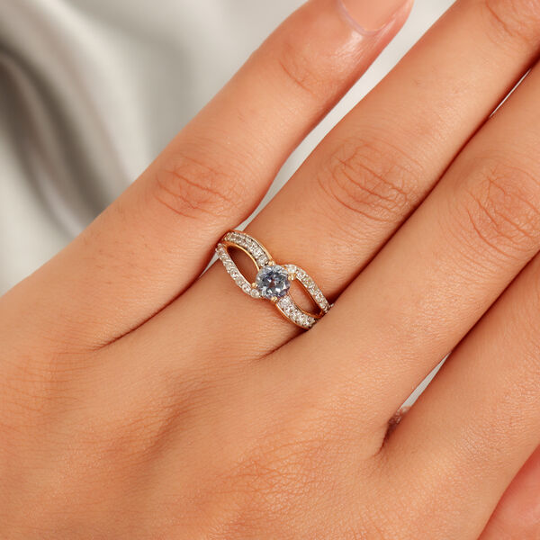 Pfau Tansanit und Zirkon-Ring, 925 Silber Gelbgold Vermeil  ca. 1,07 ct image number 3