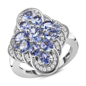 Wundersch&ouml;ner Tansanit und wei&szlig;er Zirkon-Ring, 925 Silber platiniert  ca. 2,30 ct