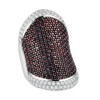 Nat&uuml;rlicher Mosambik Granat, Wei&szlig;er Zirkon Ring, 925 Silber Zweifarbig (Gr&ouml;&szlig;e 16.00) ca. 377.24 ct