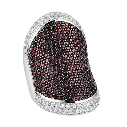 Nat&uuml;rlicher Mosambik Granat, Wei&szlig;er Zirkon Ring, 925 Silber Zweifarbig (Gr&ouml;&szlig;e 16.00) ca. 377.24 ct
