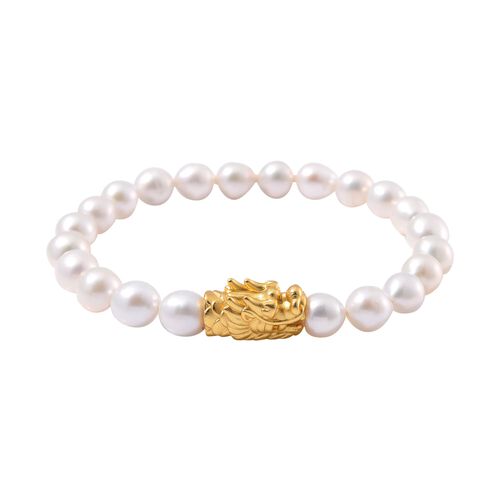 Weiße Anhui Perle Armband, Flexibles, 925 Silber vergoldet image number 0