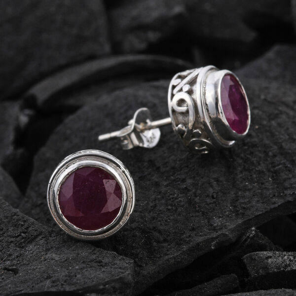 Royal Bali Kollektion - Rubin Solit&auml;r Ohrstecker in Silber, 3,60 ct. image number 2