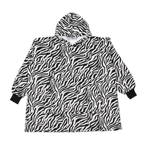 Doppellagige Hoodie-Decke mit Sherpa-Futter, Zebra-Muster image number 0