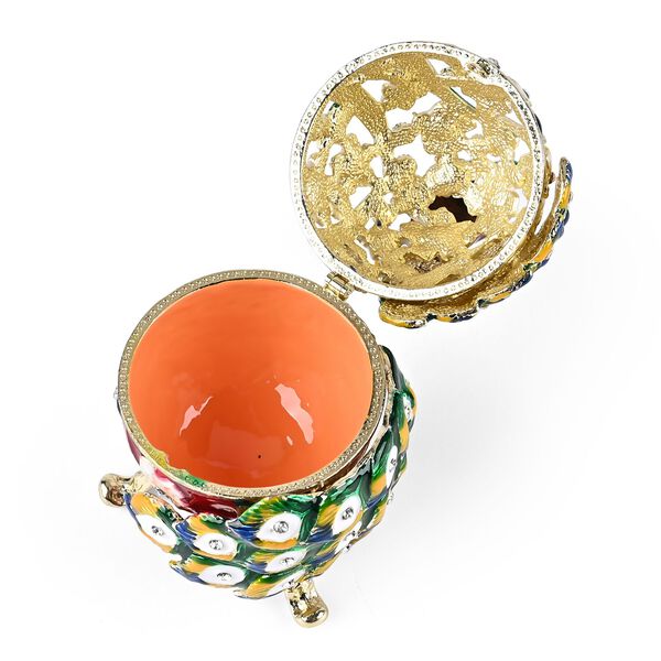 Dekorative Aufbewahrungsbox in Ei-Form mit Pfauenmotiv, Grün image number 4