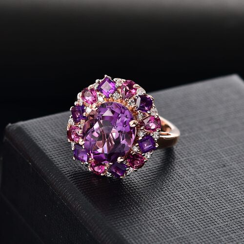AAA Rose De France Amethyst, AA afrikanischer Amethyst, Rhodolith Granat und Zirkon Ring - 7,69 ct. image number 1