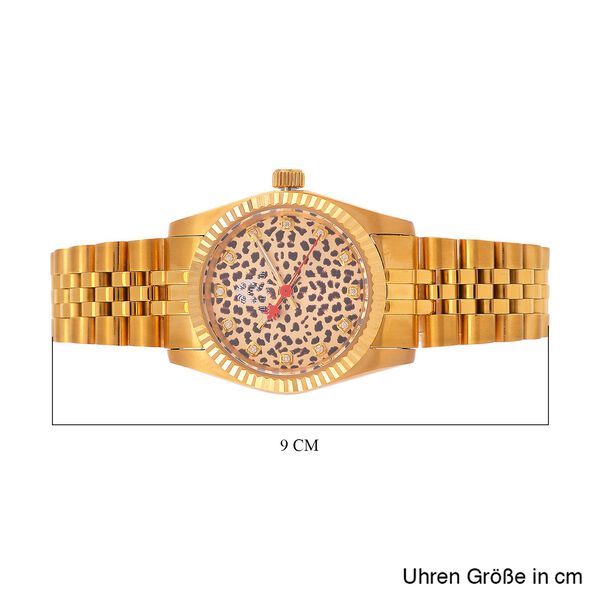 WILLIAM HUNT Moissanit-Akzent-Uhr, Schweizer Uhrwerk und Gold-Schneeleoparden-Zifferblatt image number 6