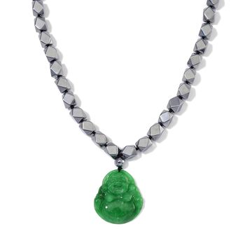 Gr&uuml;ne Jade, Terahertz Halskette ca. 50 cm 925 Silber rhodiniert ca. 315.00 ct