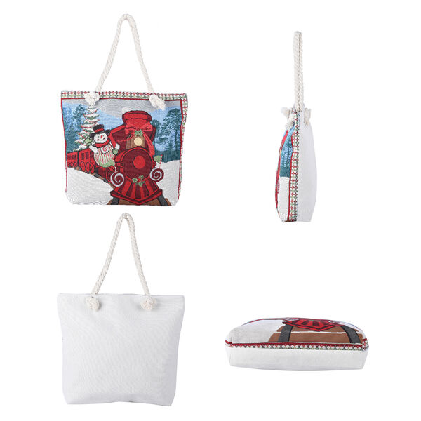 Gewebter Jute Handtasche mit Weihnachtsmotiv, Gr&ouml;&szlig;e 42x34x9x37 cm, Eisenbahn image number 4