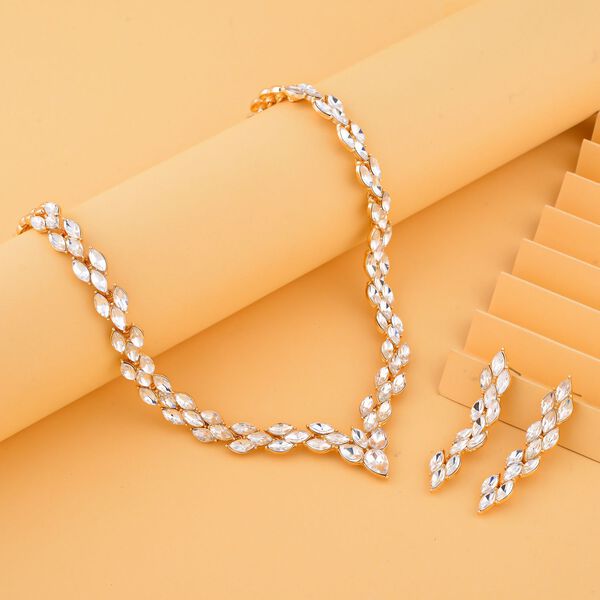 2er-Set - wei&szlig;e Kristall-Ohrringe und Halskette image number 1