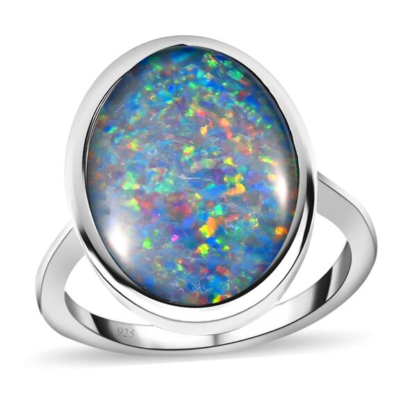 Boulder Opal Triplett Solitär-Ring, 925 Silber platiniert, 6,45 ct. image number 5