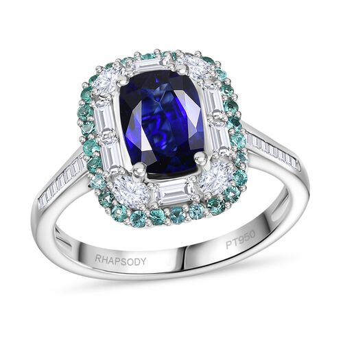 RHAPSODY zertifiziert und geprüft AAAA ceylonfarbener blauer Saphir, Paraiba Turmalin und VS Diamant Ring in 950 Platin - 3,94 ct. image number 0