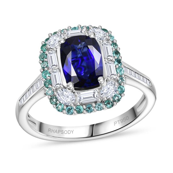 RHAPSODY zertifiziert und geprüft AAAA ceylonfarbener blauer Saphir, Paraiba Turmalin und VS Diamant Ring in 950 Platin - 3,94 ct. image number 0
