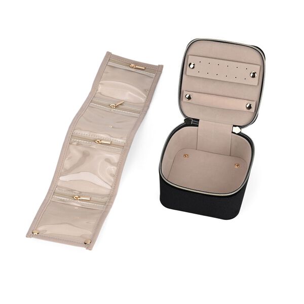 Samt-Schmuckbox mit 4 transparenten Schmuckbeuteln, 12x12x7 cm, Schwarz image number 5