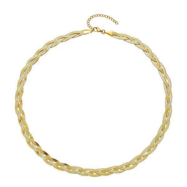 2er Set - Geflochtene Halskette und Armband, Edelstahl goldfarben image number 3