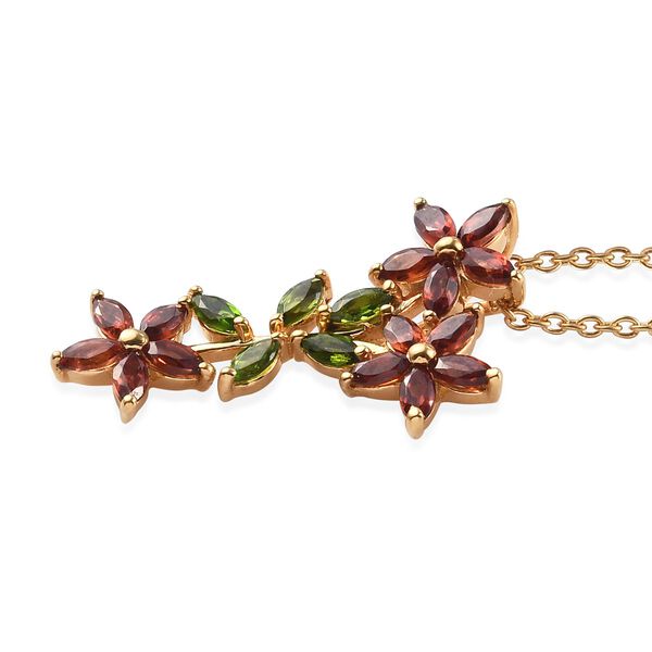 Nat&uuml;rlicher Chromdiopsid und roter Granat Blumen-Anh&auml;nger mit Kette, 45 cm, 925 Silber Ros&eacute;gold Vermeil ca. 1,78 ct image number 4