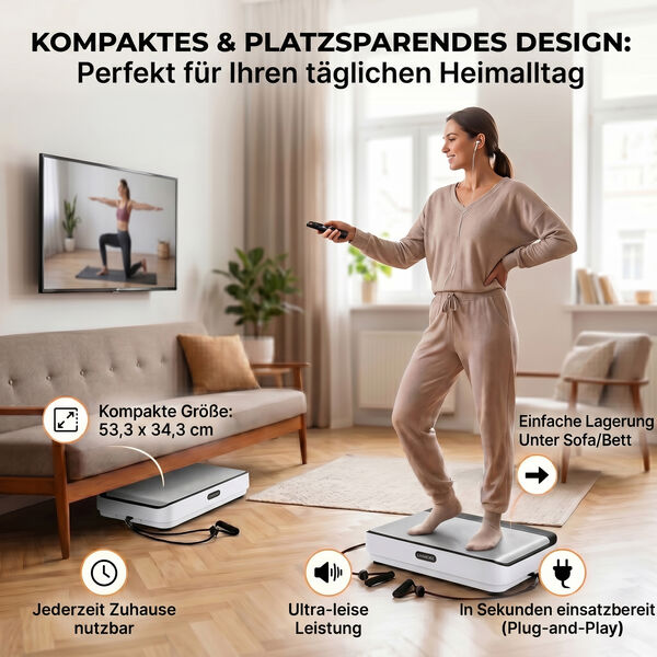 LIVMORE Vibrationsplatte Trainingsger&auml;t mit Fernbedienung, LED Display, Wei&szlig; image number 4