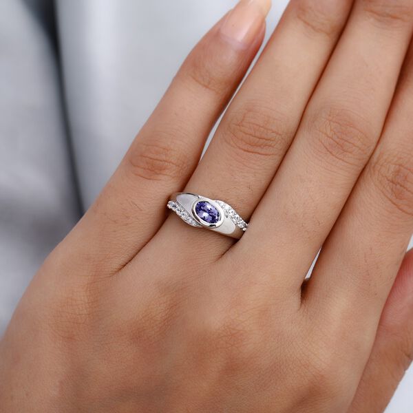 Tansanit und Zirkon Halo Ring 925 Silber Platin-&Uuml;berzug image number 3