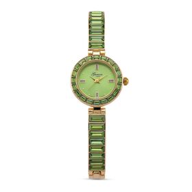 GENOA Time V2, Peridot-farbene Zirkonia, Kristalluhr, japanisches Uhrwerk, reiner Edelstahl, grün
