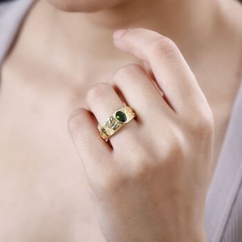 Nat&uuml;rlicher Chromdiopsid Ring 925 Silber 750 Gelbgold Vermeil (Gr&ouml;&szlig;e 17.00) ca. 0,79 ct