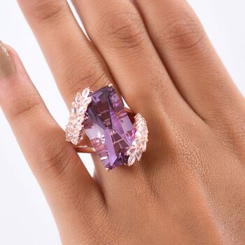 D'Joy AAA Rose De France Amethyst, Wei&szlig;er Topas Ring 925 Silber 750 Ros&eacute;gold Vermeil (Gr&ouml;&szlig;e 19.00) ca. 23,70 ct