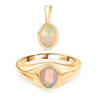 2er Set - AA Natürlicher, äthiopischer Welo Opal Oval Anhänger und Ring, Größe (17.00), 925 Silber 750 Gelb vergoldet, ca. 1.89 ct