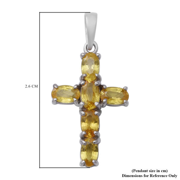 Gelber Saphir Kreuz Anhänger 925 Silber platiniert 1.58 ct image number 3