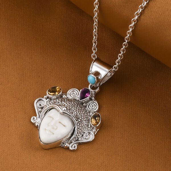 Royal Bali - Mehrfarbiger Edelstein und Ox-bone Anh&auml;nger, 925 Silber Schwarz oxidiert ca. 1.60 ct image number 2