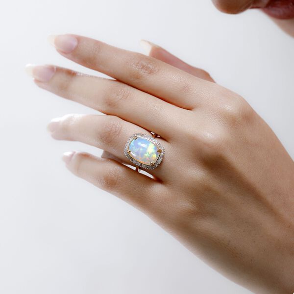 AAA nat&uuml;rlicher, &auml;thiopischer Welo Opal und Diamant-Ring - 4,62 ct. image number 8