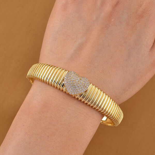 Weißer Zirkonia Armreif ca. 19 cm Nickelfreies Messing, goldfarben image number 2
