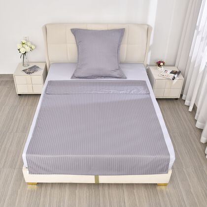 Bettw&auml;sche-Set aus 80% Baumwolle mit Satin-Streifen, 135 x 200 cm und 80 x 80 cm, Grau