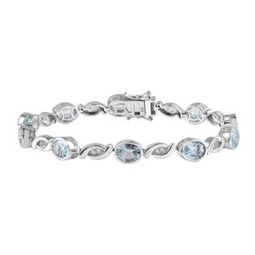 Himmelblauer Topas, Weißer Zirkon Armband ca. 20 cm 925 Silber rhodiniert ca. 15,08 ct.