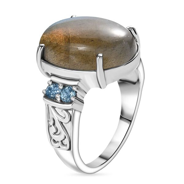 Labradorit, Himmelblauer Topas Ring Edelstahl (Größe 16.00) ca. 9,96 ct image number 4