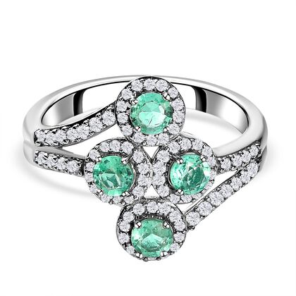 Kolumbianischer Smaragd, weißer Zirkon Ring, 925 Silber platiniert (Größe 19.00) ca. 1.85 ct