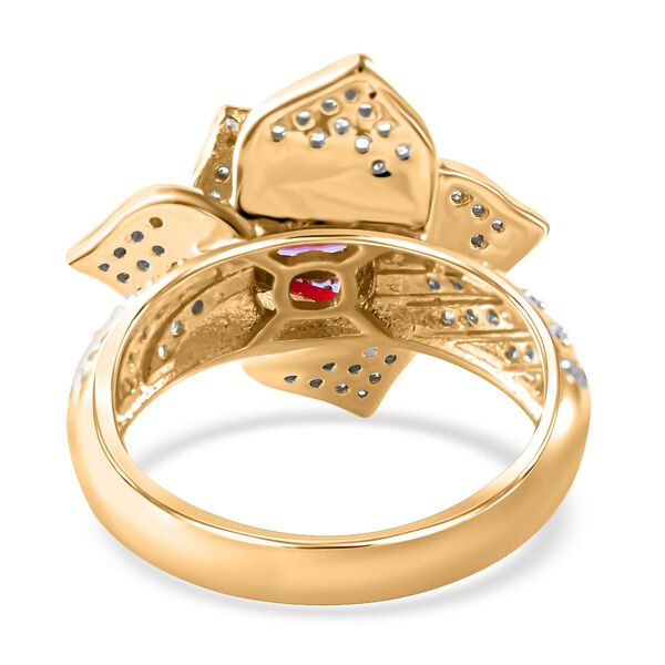 AA Afrikanischer Rubin (Fissure gef&uuml;llt), Wei&szlig;er Zirkon Ring, 925 Silber Gelbgold Vermeil (Gr&ouml;&szlig;e 19.00) ca. 3.96 ct image number 3