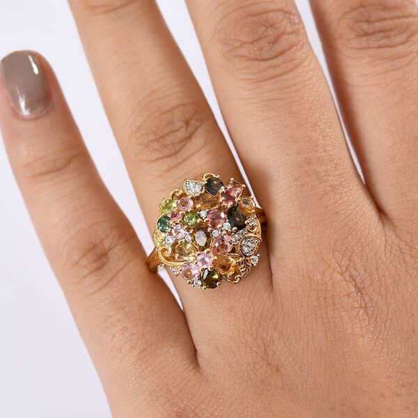 Mehrfarbig-Turmalin Ring 925 Silber 750 Gelbgold Vermeil (Gr&ouml;&szlig;e 20.00) ca. 2,60 ct image number 2