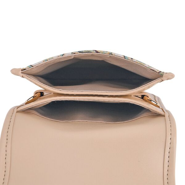 LA MAREY Brokat Handy Umh&auml;ngetasche aus Seide und Echtleder, 12x19x3cm, Beige image number 5