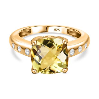 AA Ouro Verde-Quarz, Wei&szlig;er Zirkon Ring 925 Silber 750 Gelbgold Vermeil (Gr&ouml;&szlig;e 18.00) ca. 4,34 ct