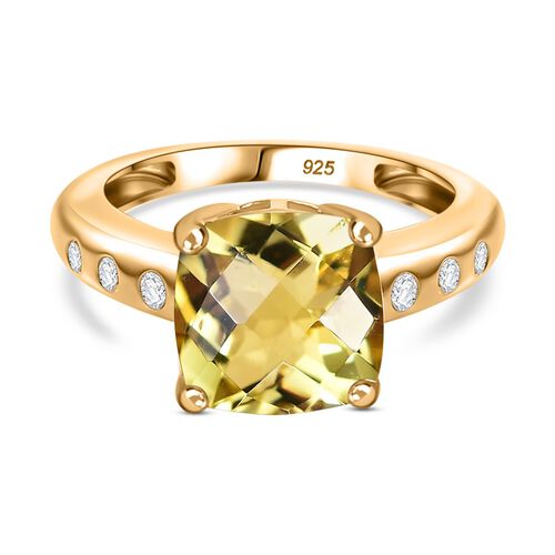 AA Ouro Verde-Quarz, Weißer Zirkon Ring 925 Silber 750 Gelbgold Vermeil (Größe 18.00) ca. 4,34 ct image number 0