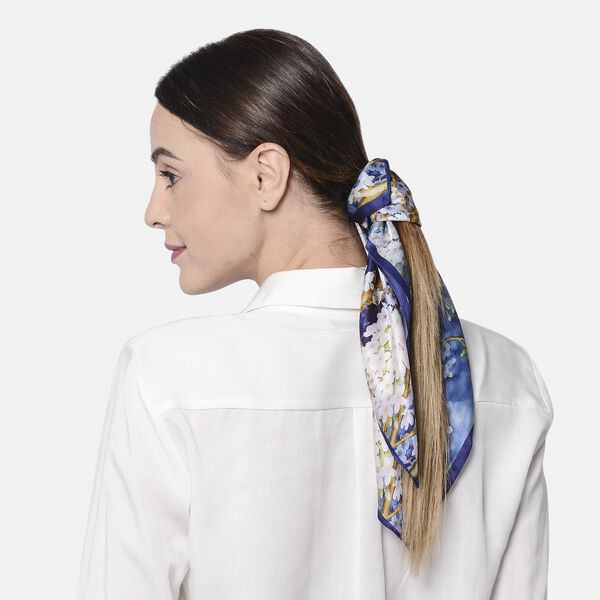 LA MAREY 100% natürlicher Maulbeerseiden Schal
 Material:100% Mulberry silk Größe:52*52cm Weight:30g blue print
 image number 5